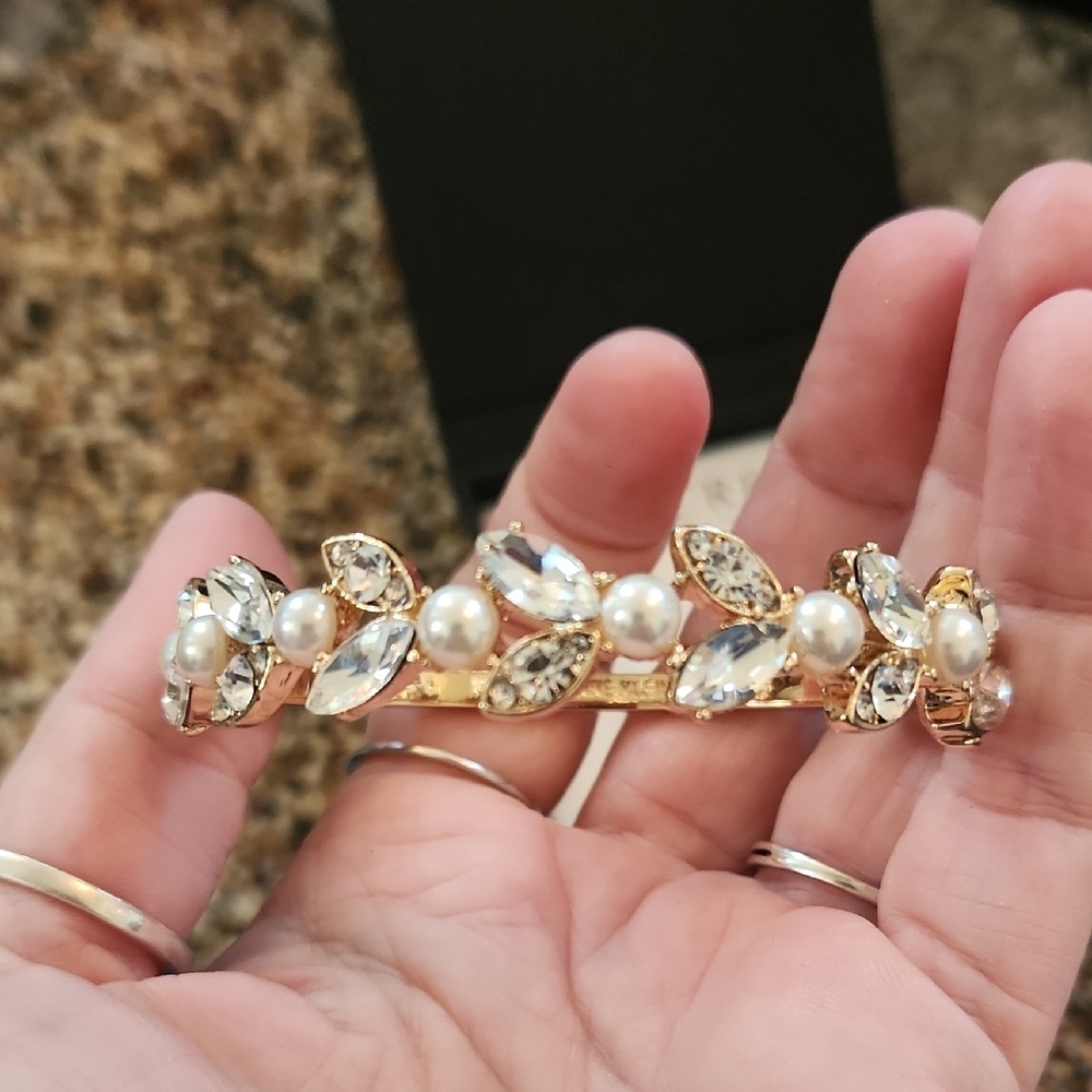 Anne Klein rhinestone and faux pearl goldtone bracelet